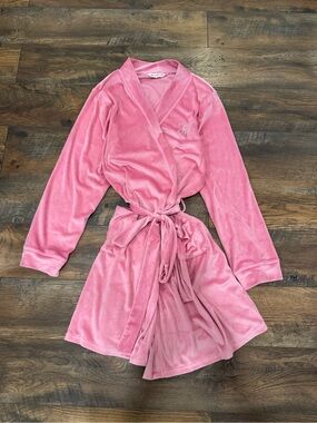 Juicy Couture Velvet Lounge Robe Pink Rhinestone Juicy Script Back Logo Y2K L/XL